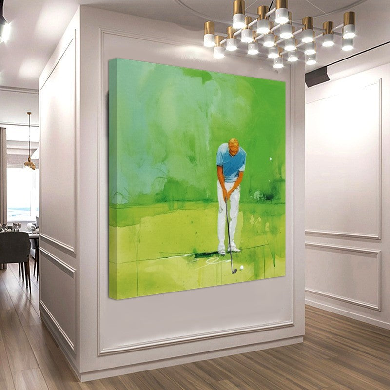 Moden Abstract Golf Art, Green Golf Art - Golfer Watercolor Art Print on Canvas