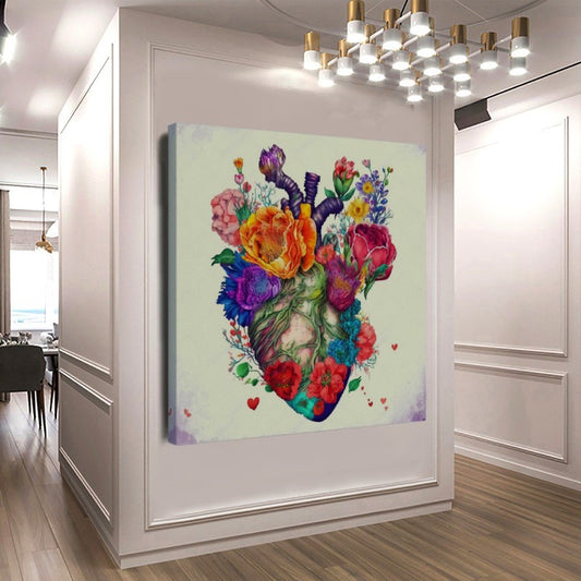 Colorful Heart Floral Art Print - Romantic Nature-Inspired Wall Decor {{ shop_name }}Prints boho decor canvas print canvas wall art cottagecore floral art floral decor flower heart giclée prints heart art heart illustration heart print large canvas print large wall art Large Wall Art Decor Living Room Art love art modern art print nature inspired print on canvas ready to hang canvas romantic art stretched canvas art wall art prints wall decor