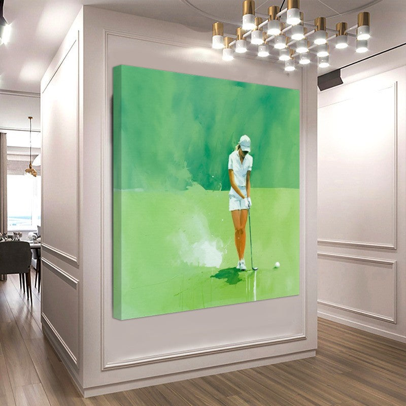 Moden Abstract Golf Art, Green Golf Art - Golfer Watercolor Art Print on Canvas
