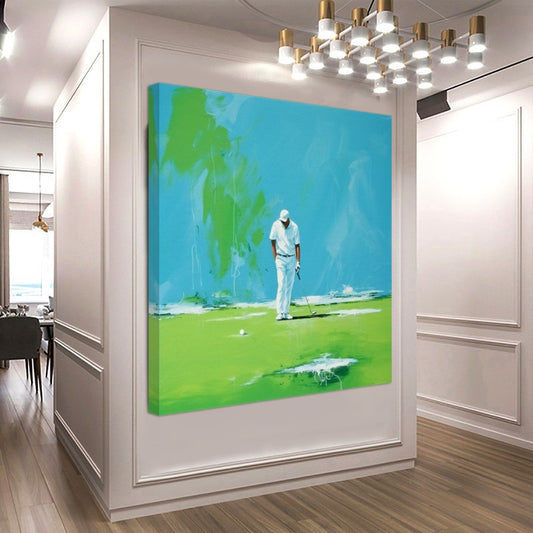 Moden Abstract Golf Art, Green Golf Art - Golfer Watercolor Art Print on Canvas