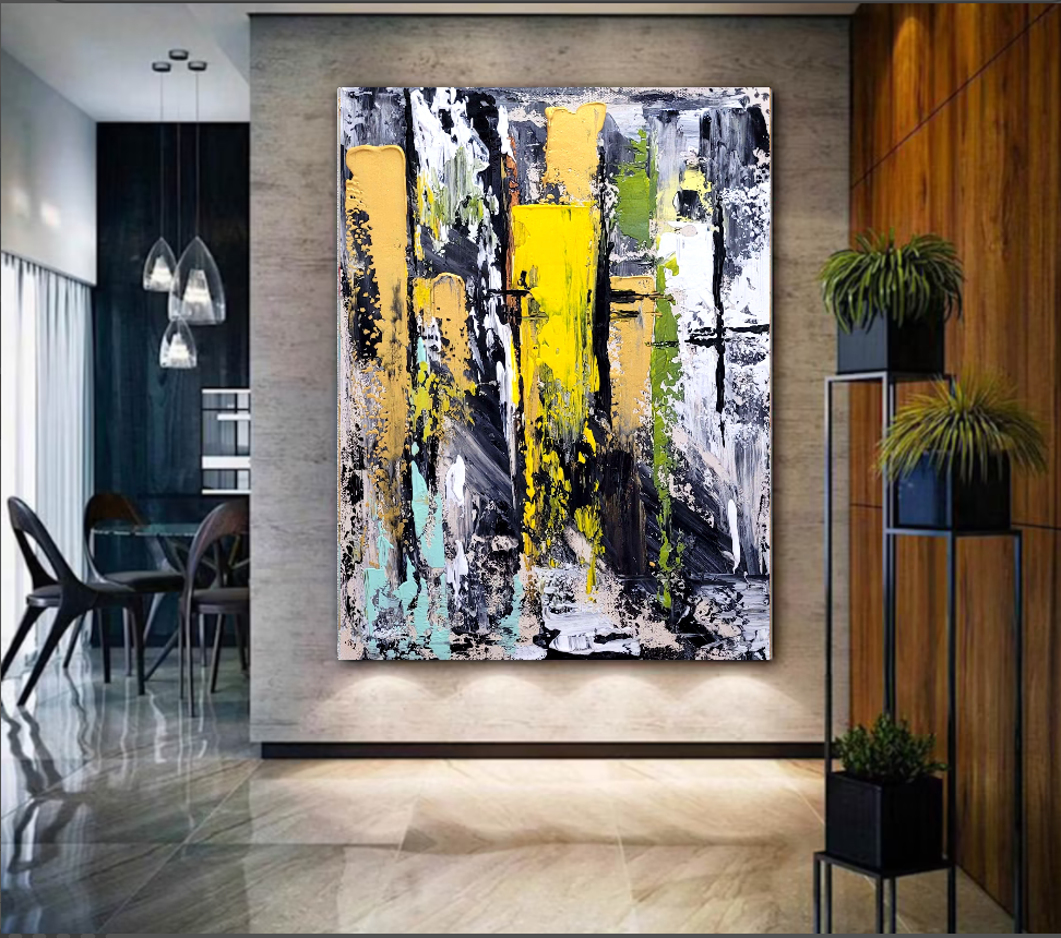 Colorful Abstract Art Composition, Vibrant Impasto Oil Painting on Canvas