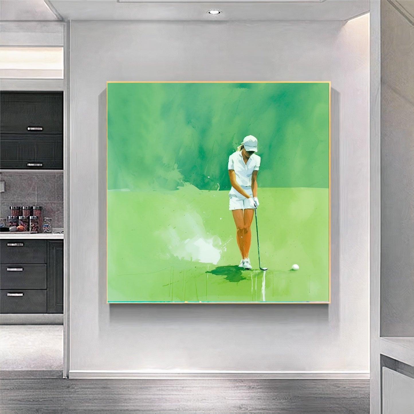 Moden Abstract Golf Art, Green Golf Art - Golfer Watercolor Art Print on Canvas B