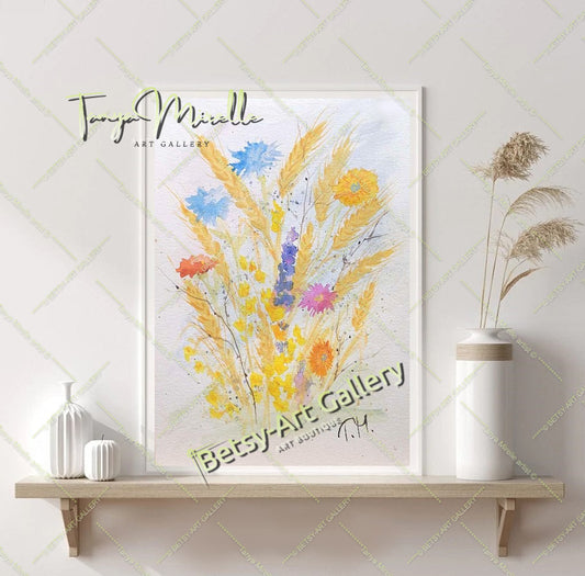 Watercolor Painting Ears of Wheat, Botanical Wall Art No Frame {{ shop_name }}watercolor art print birthday gift blooming garden art botanical print colorful painting floral art floral painting garden painting gift for mom mediterranean art nature painting paper painting small painting wall art home decor watercolor floral watercolor flowers watercolor landscape watercolor painting wildflowers painting