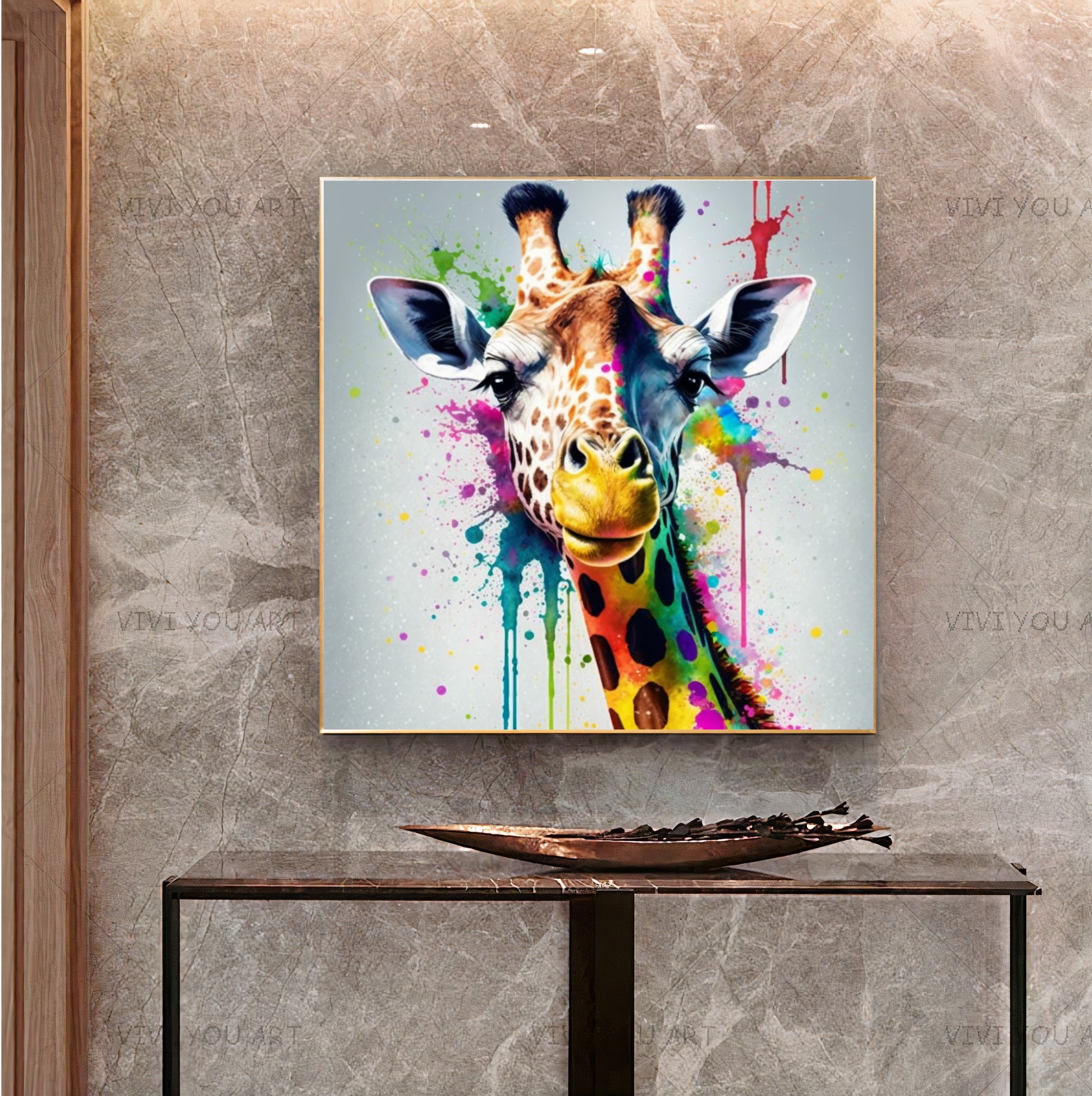 Colorful Giraffe Art - Animal Wall Art Printed Canvas - Fun Home Decor, Kids Room Decor