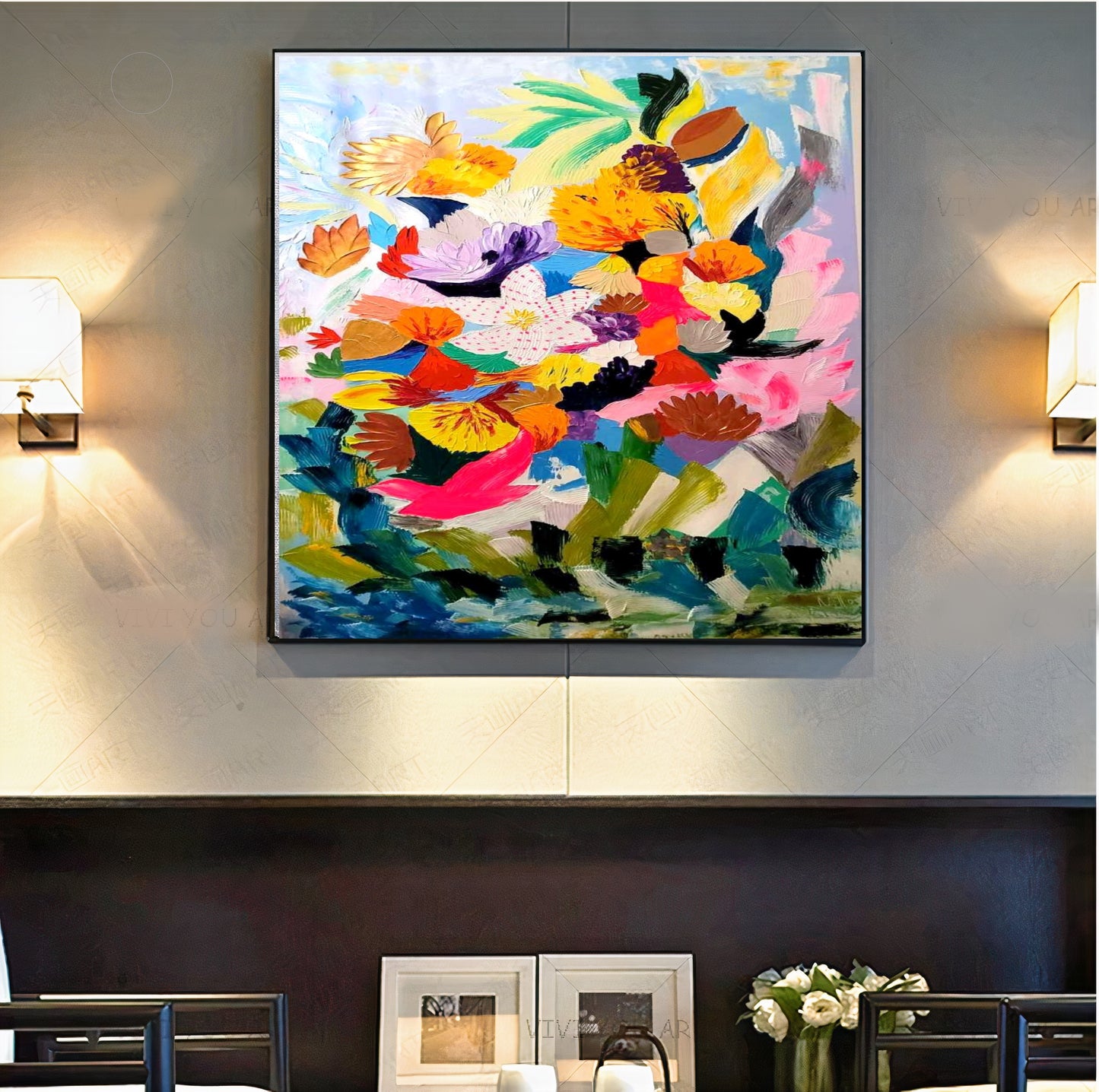Vibrant Underwater World, Abstract Painting for Living room, Impasto Oil Painting on Canvas