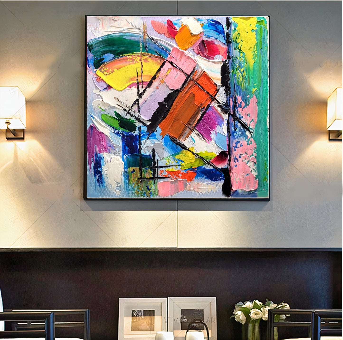 Large Blue Abstract Wall Art - Original Impasto Oil Painting on Canvas