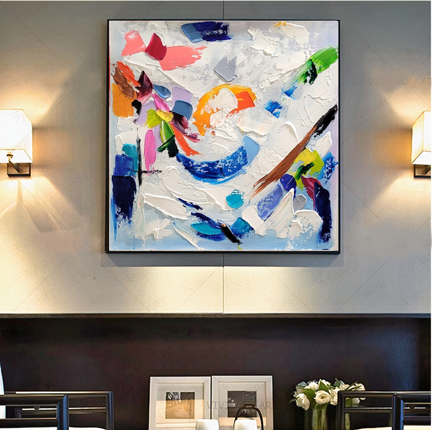 Large Blue Abstract Wall Art - Original Impasto Oil Painting on Canvas