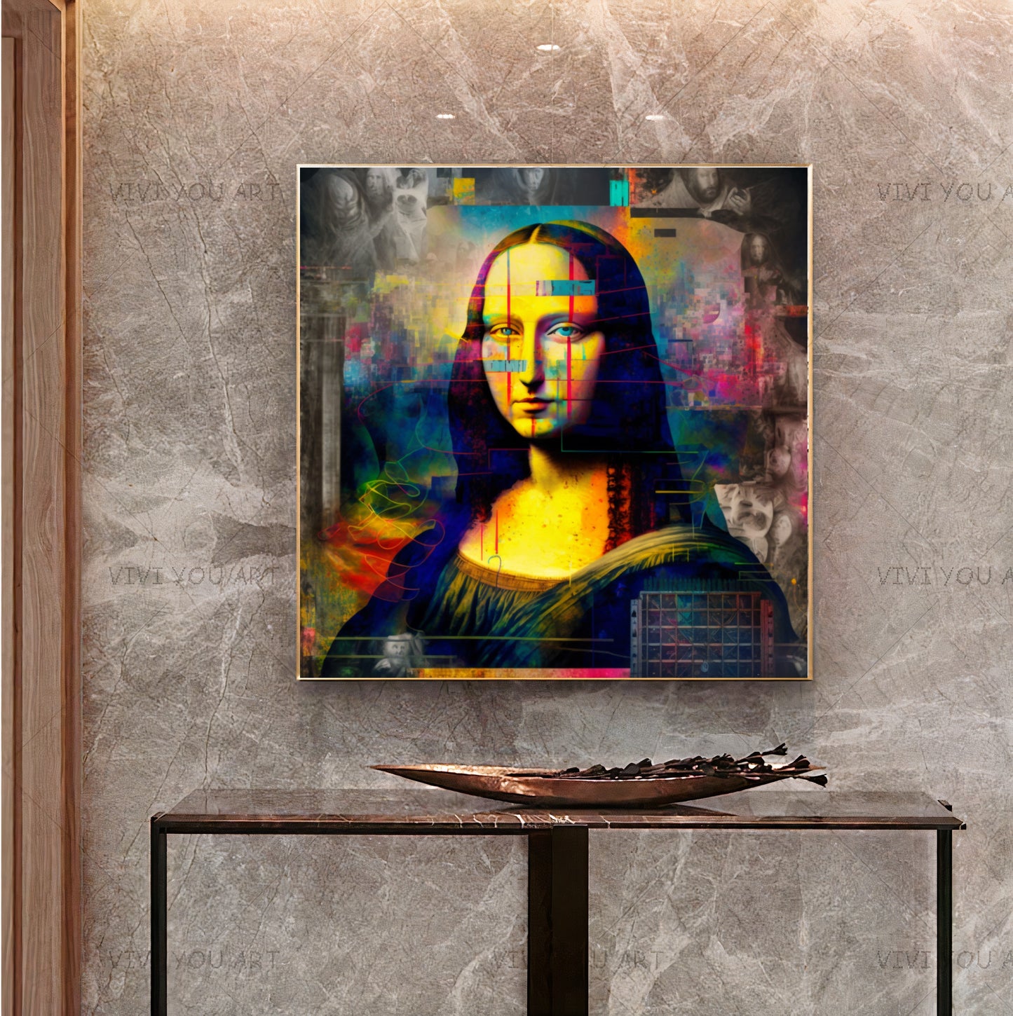 Modern Mona Lisa - Colorful Abstract Graffiti Art {{ shop_name }}Prints canvas print canvas wall art classic art colorful digital art digital collage giclée prints glitch art graffiti art print graffiti canvas art graffiti pop art large canvas print large wall art Large Wall Art Decor Leonardo da Vinci Living Room Art modern art print modern twist Mona Lisa neon pop art print on canvas ready to hang canvas stretched canvas art surreal vibrant wall art prints