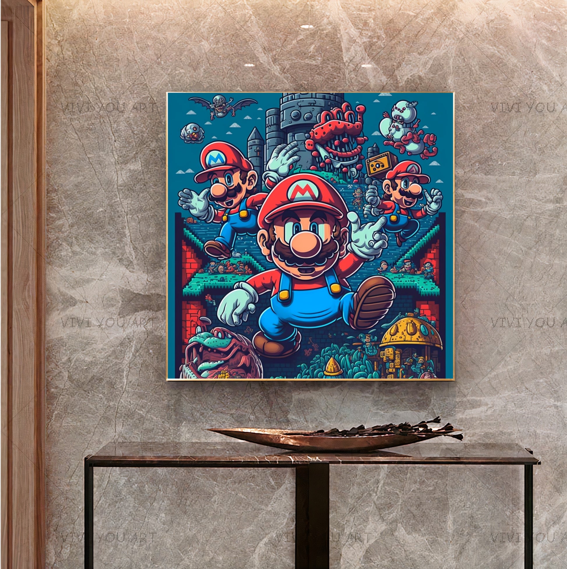 Mario Game Art - Retro Nintendo-Inspired Decor for Gamers {{ shop_name }}Prints canvas print canvas wall art classic game collectible gamer gift gaming decor gaming room decor geek art giclée prints large canvas print large wall art Large Wall Art Decor Living Room Art Mario Mario Bros modern art print Nintendo nostalgic pixel art pop culture print on canvas ready to hang canvas retro gaming stretched canvas art Super Mario video game art wall art prints