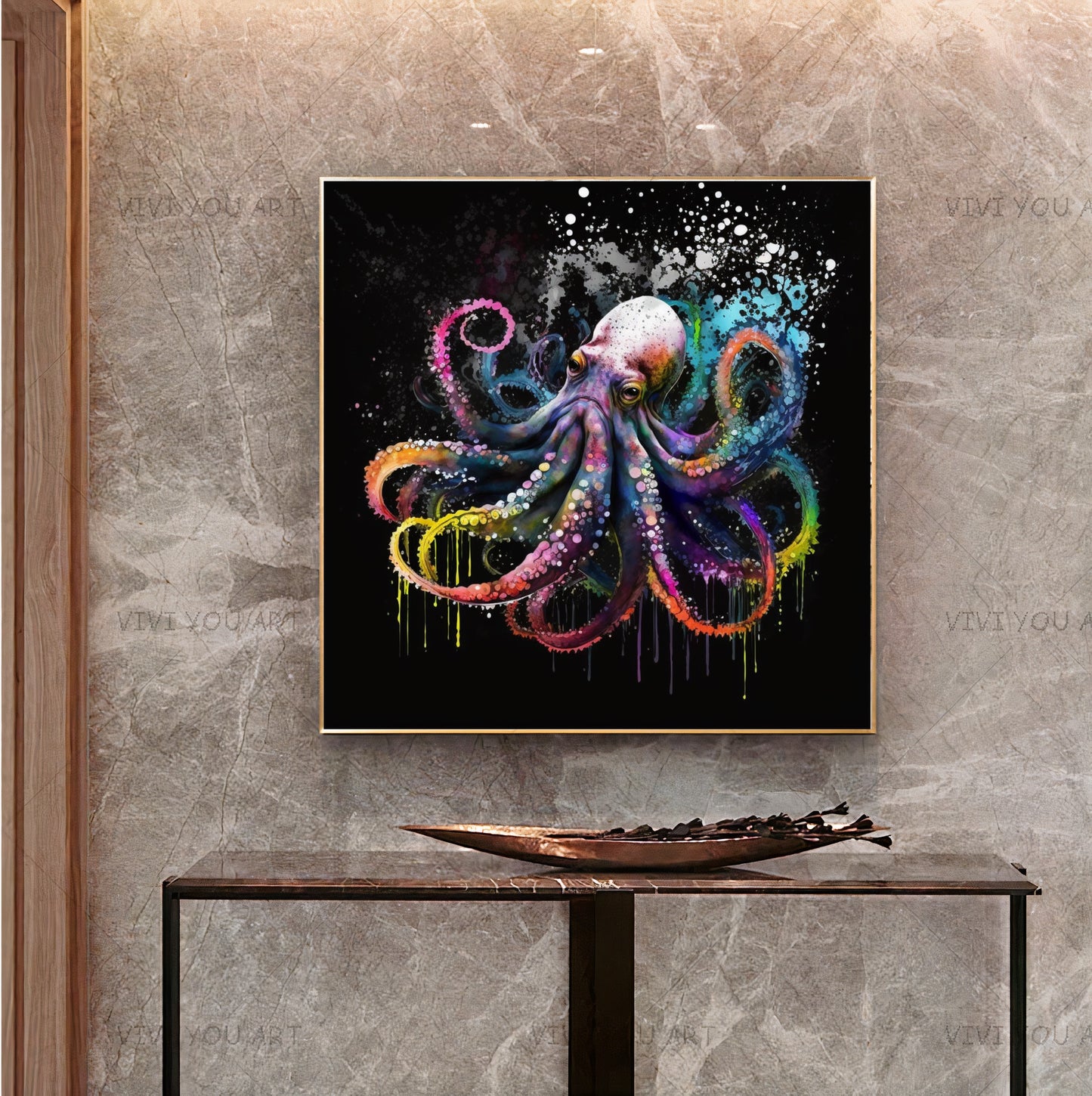Vibrant Blue Octopus - Underwater Canvas Art Print on Canvas, Unique Gift