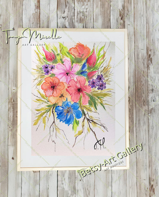 Mallows Original Watercolor Painting, Botanical Wall Art {{ shop_name }}watercolor art print birthday gift blooming garden art botanical print colorful painting floral art floral painting garden painting gift for mom mediterranean art nature painting paper painting small painting wall art home decor watercolor floral watercolor flowers watercolor landscape watercolor painting wildflowers painting