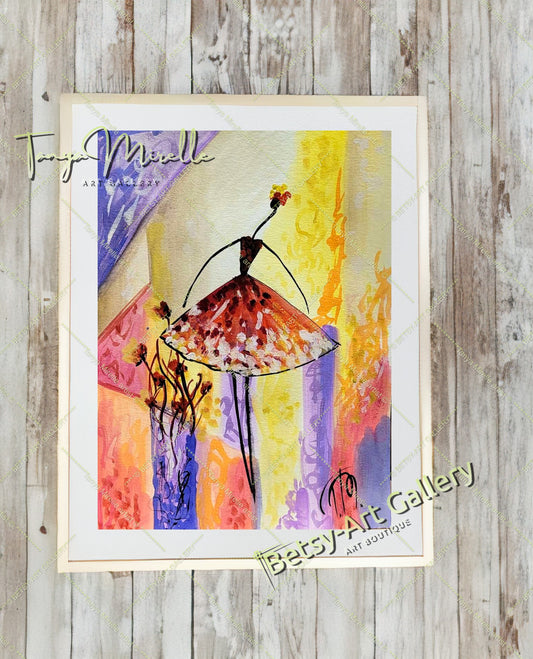 Elegant Ballerina Dance Art, Watercolor Ballet Painting, No Frame {{ shop_name }}watercolor abstract dance print art for girls Ballerina Dance ballerina print ballet decor ballet painting birthday gift colorful painting dance wall art dancer illustration dancer wall art elegant art gift for mom paper painting small painting watercolor art watercolor painting