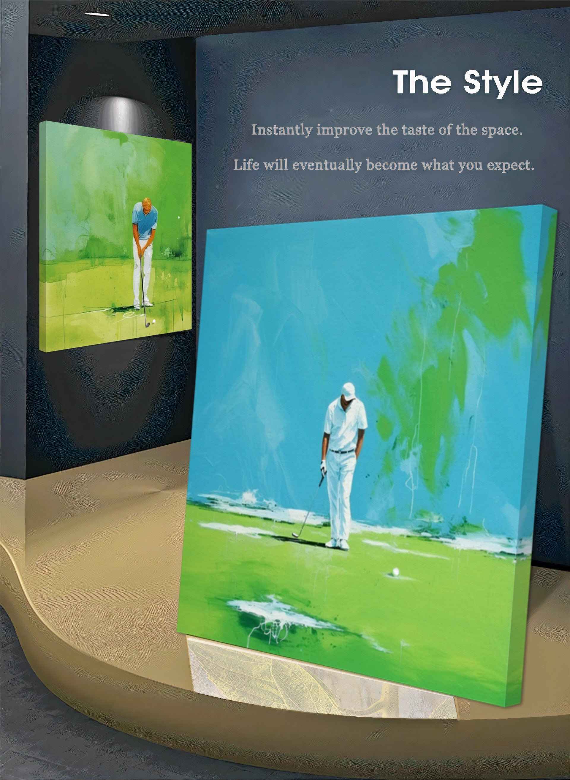 Moden Abstract Golf Art, Green Golf Art - Golfer Watercolor Art Print on Canvas