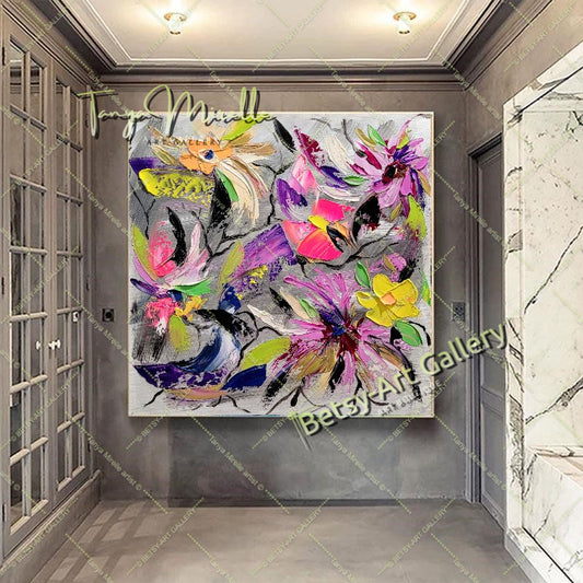 Floral Symphony - Modern Abstract Painting on Canvas, Impasto Wall Art