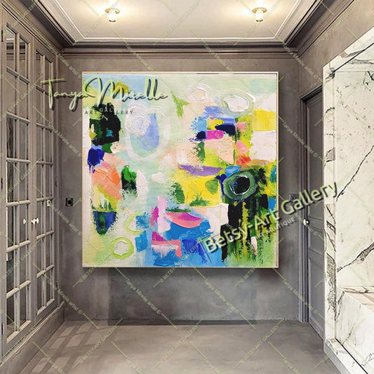 Modern Abstract Green Impasto Painting on Canvas for Living room