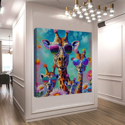 Vivid Colorful Giraffes Family, Modern Animal Canvas Print
