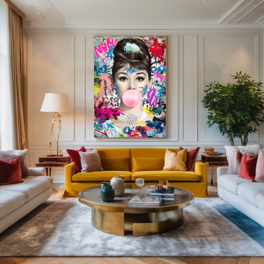 Audrey Hepburn Bubble gum Pop Art - Large Canvas Print - Retro Hollywood Print