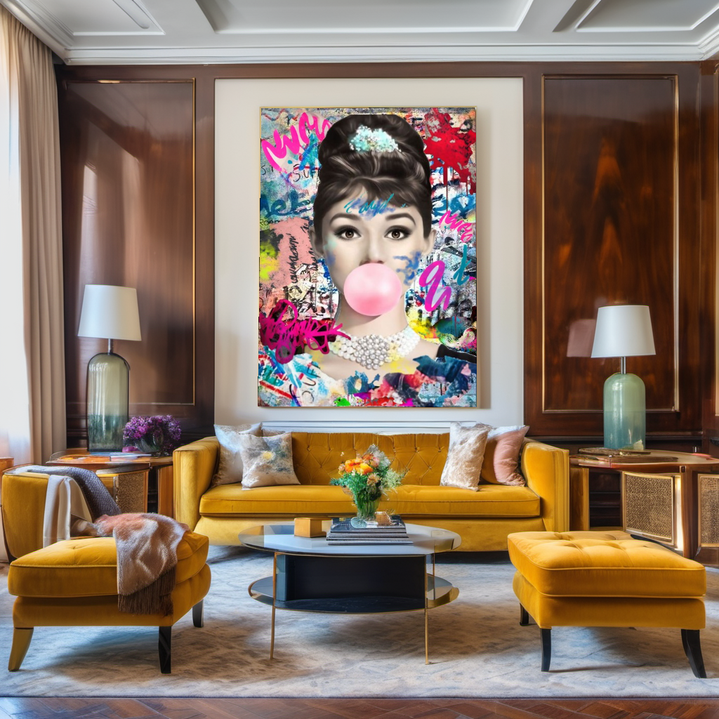 Audrey Hepburn Bubble gum Pop Art - Large Canvas Print - Retro Hollywood Print