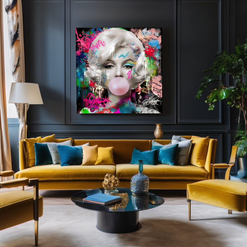 Marilyn Monroe Bubble Gum Pop Art Canvas Print - Colorful Graffiti Wall Art