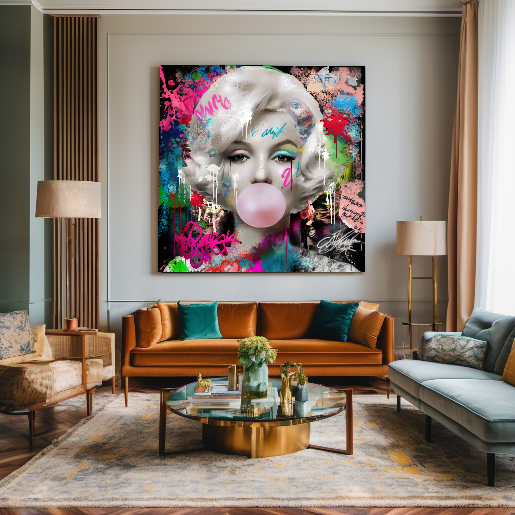 Marilyn Monroe Bubble Gum Pop Art Canvas Print - Colorful Graffiti Wall Art