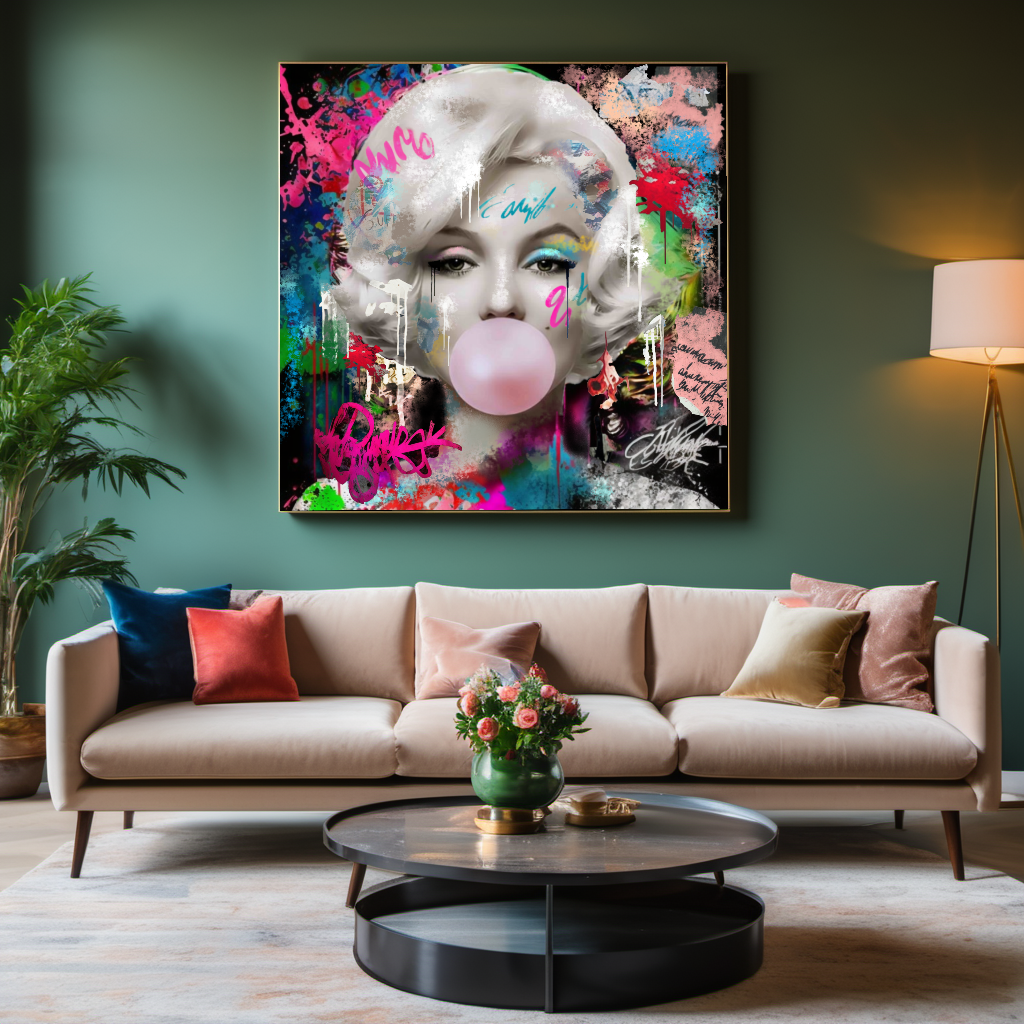 Marilyn Monroe Bubble Gum Pop Art Canvas Print - Colorful Graffiti Wall Art