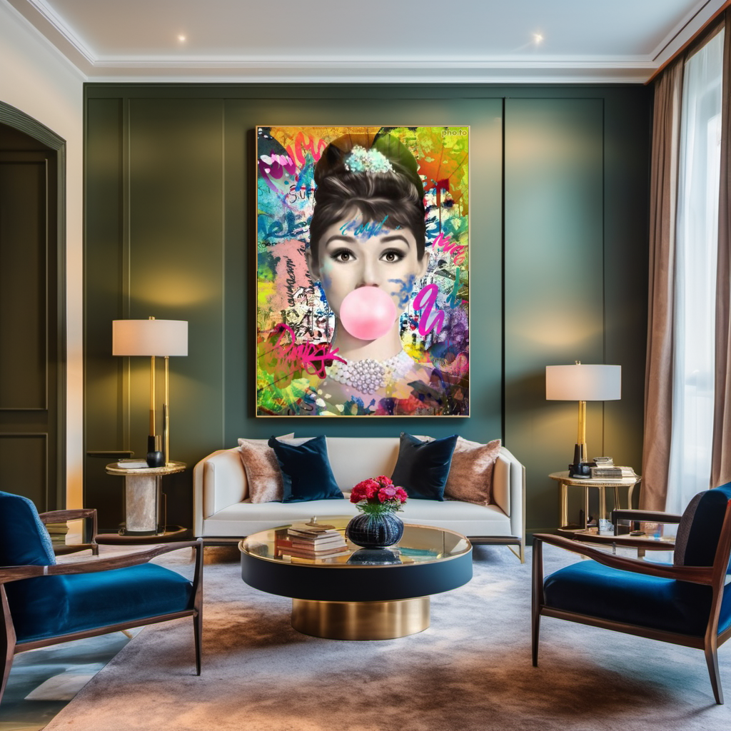 Audrey Hepburn, Marilyn Monroe, Bubble gum Pop Art - Large Canvas Print - Retro Hollywood Print