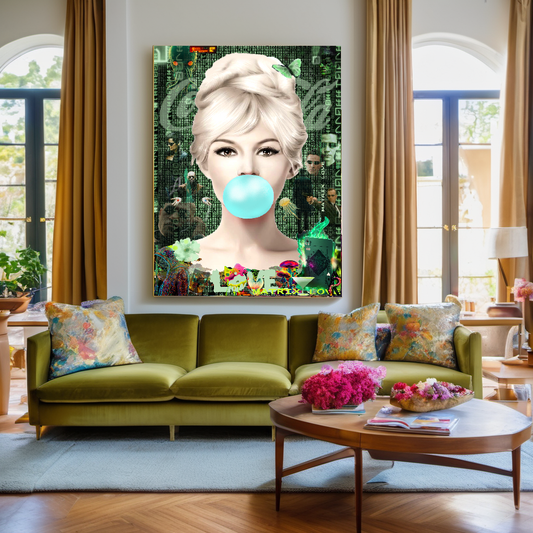 Green Neon Art, Audrey Hepburn, Marilyn Monroe and Brigitte Bardot, Modern Pop Art Canvas Print E