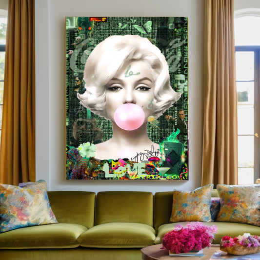 Green Neon Art, Audrey Hepburn, Marilyn Monroe and Brigitte Bardot, Modern Pop Art Canvas Print
