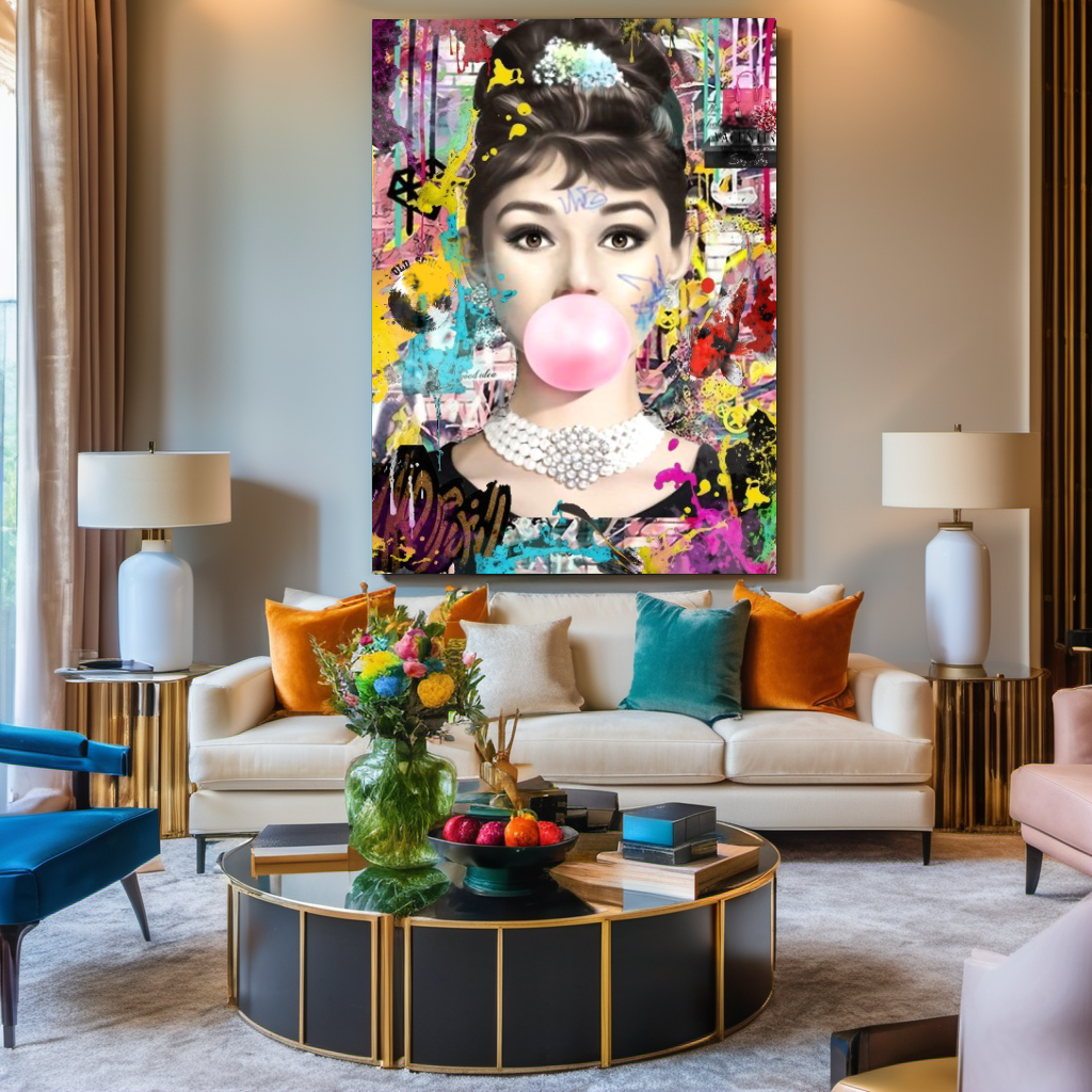 Audrey Hepburn, Marilyn Monroe and Brigitte Bardot, Bubble Gum Art, Pop Art Canvas Print