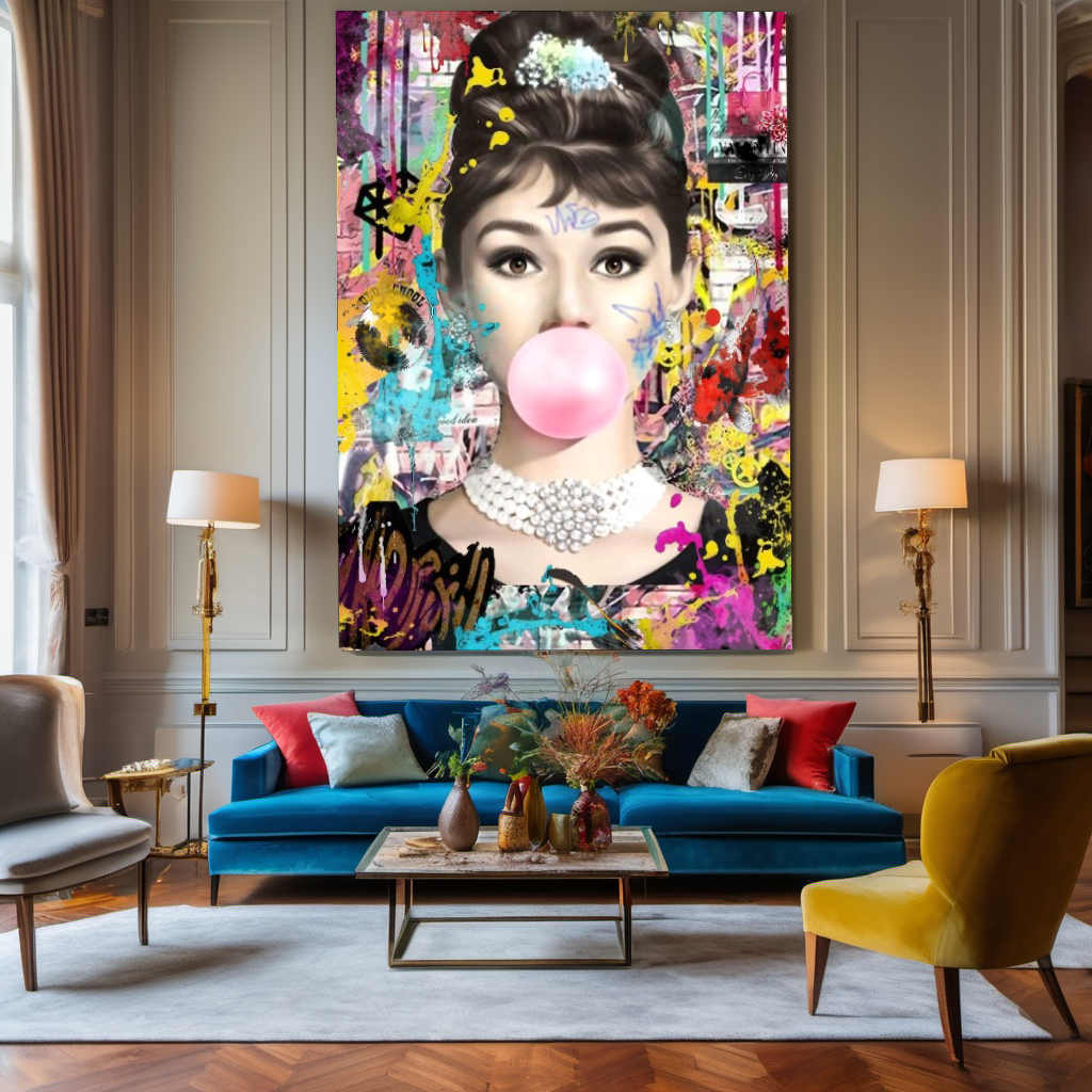 Audrey Hepburn, Marilyn Monroe and Brigitte Bardot, Bubble Gum Art, Pop Art Canvas Print