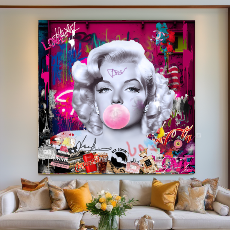 Vivid Graffiti Art Portrait, Marilyn Monroe, Bubble Gum Art, Modern Pop Art Print on Canvas {{ shop_name }}Prints canvas print canvas wall art giclée prints graffiti art print graffiti canvas graffiti canvas art large canvas print large wall art Large Wall Art Decor Living Room Art merilyn monroe art print Merilyn Monroe painting modern abstract art modern art print pop art print print on canvas ready to hang canvas street art on canvas stretched canvas art wall art prints