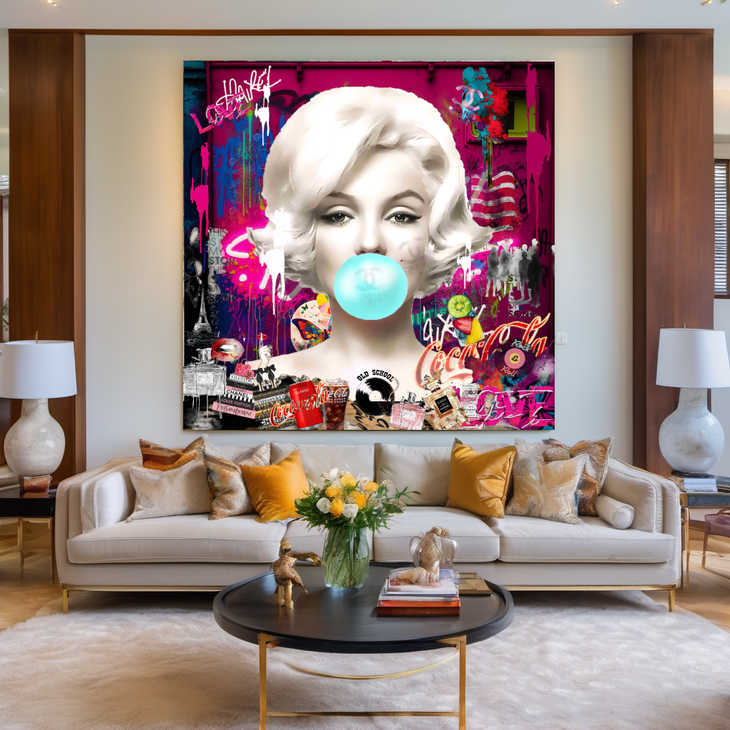 Vivid Graffiti Art Portrait, Marilyn Monroe, Bubble Gum Art, Modern Pop Art Print on Canvas {{ shop_name }}Prints canvas print canvas wall art giclée prints graffiti art print graffiti canvas graffiti canvas art large canvas print large wall art Large Wall Art Decor Living Room Art merilyn monroe art print Merilyn Monroe painting modern abstract art modern art print pop art print print on canvas ready to hang canvas street art on canvas stretched canvas art wall art prints