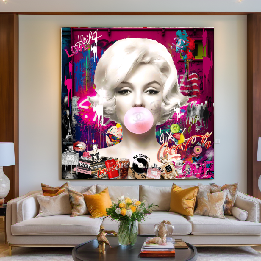 Vivid Graffiti Art Portrait, Marilyn Monroe, Bubble Gum Art, Modern Pop Art Print on Canvas {{ shop_name }}Prints canvas print canvas wall art giclée prints graffiti art print graffiti canvas graffiti canvas art large canvas print large wall art Large Wall Art Decor Living Room Art merilyn monroe art print Merilyn Monroe painting modern abstract art modern art print pop art print print on canvas ready to hang canvas street art on canvas stretched canvas art wall art prints