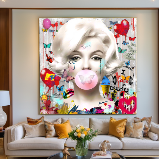 Marilyn Monroe, Audrey Hepburn, Bubble Gum Art, Modern Pop Art Print on Canvas {{ shop_name }}Prints canvas print canvas wall art giclée prints graffiti art print graffiti canvas graffiti canvas art large canvas print large wall art Large Wall Art Decor Living Room Art merilyn monroe art print Merilyn Monroe painting modern abstract art modern art print pop art print print on canvas ready to hang canvas street art on canvas stretched canvas art wall art prints