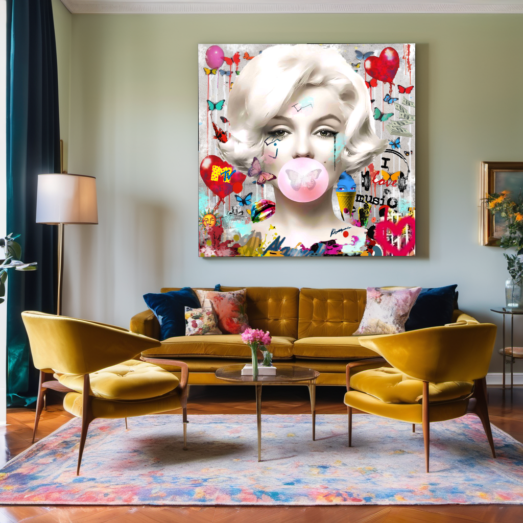 Marilyn Monroe, Audrey Hepburn, Bubble Gum Art, Modern Pop Art Print on Canvas {{ shop_name }}Prints canvas print canvas wall art giclée prints graffiti art print graffiti canvas graffiti canvas art large canvas print large wall art Large Wall Art Decor Living Room Art merilyn monroe art print Merilyn Monroe painting modern abstract art modern art print pop art print print on canvas ready to hang canvas street art on canvas stretched canvas art wall art prints