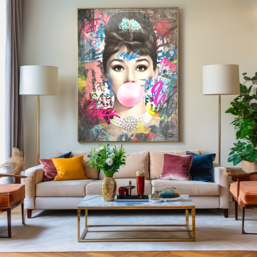 Marilyn Monroe, Audrey Hepburn, Bubble gum Pop Art - Large Canvas Print - Retro Hollywood Print D