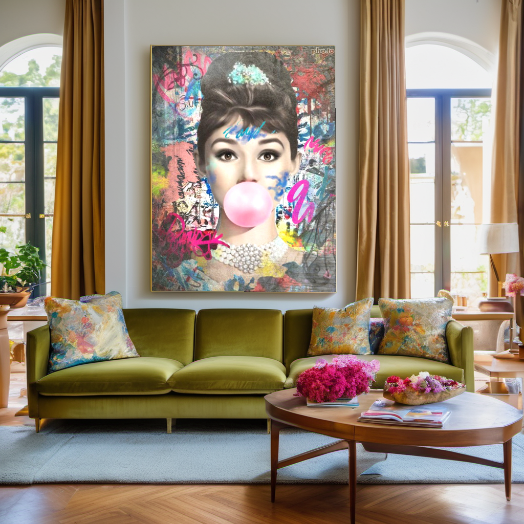 Marilyn Monroe, Audrey Hepburn, Bubble gum Pop Art - Large Canvas Print - Retro Hollywood Print