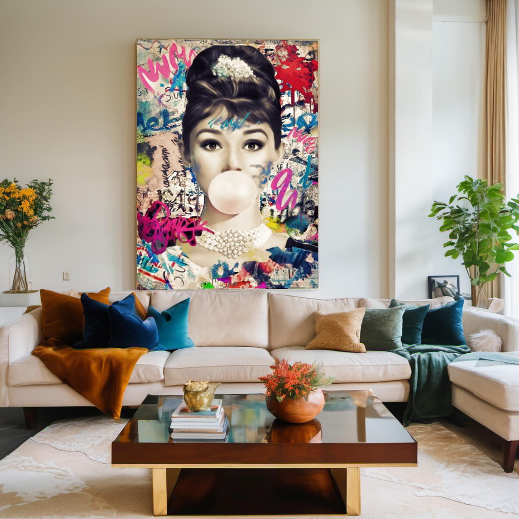 Audrey Hepburn Bubble gum Pop Art - Large Canvas Print - Retro Hollywood Print