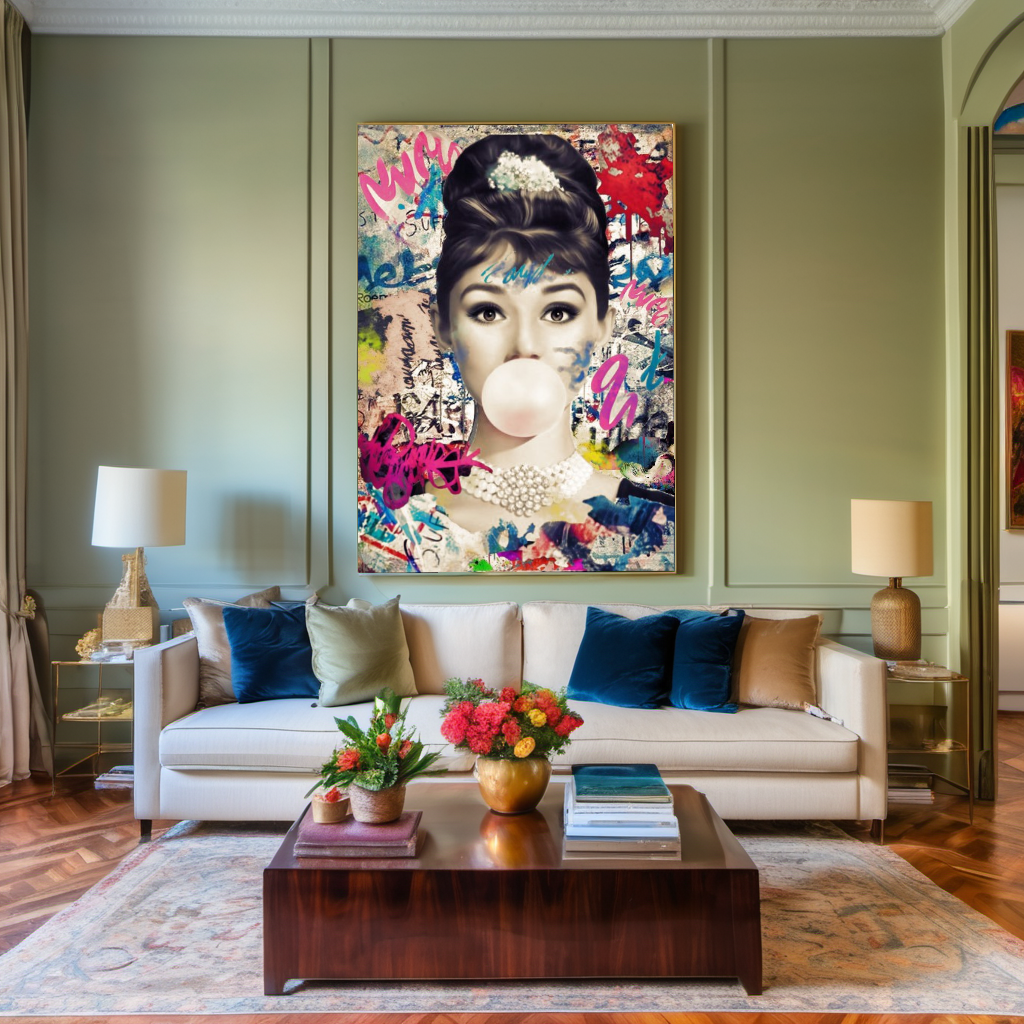 Audrey Hepburn Bubble gum Pop Art - Large Canvas Print - Retro Hollywood Print