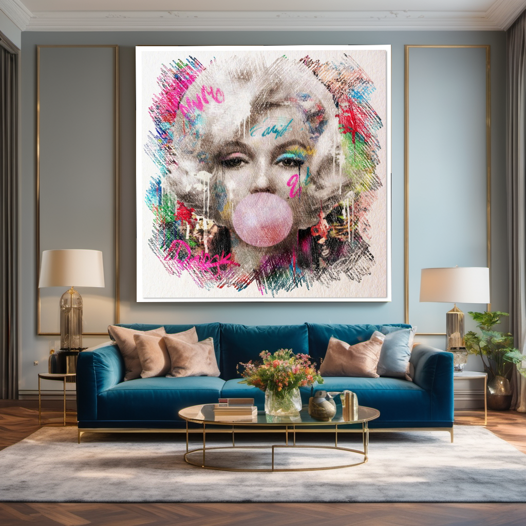 Graffiti Art Blue Marilyn Monroe blowing Bubble Gum, Modern Pop Art Print on Canvas {{ shop_name }}Prints canvas print canvas wall art giclée prints graffiti art print graffiti canvas graffiti canvas art large canvas print large wall art Large Wall Art Decor Living Room Art merilyn monroe art print Merilyn Monroe painting modern abstract art modern art print pop art print print on canvas ready to hang canvas street art on canvas stretched canvas art wall art prints