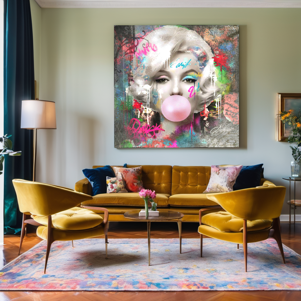 Graffiti Art Blue Marilyn Monroe blowing Bubble Gum, Modern Pop Art Print on Canvas {{ shop_name }}Prints canvas print canvas wall art giclée prints graffiti art print graffiti canvas graffiti canvas art large canvas print large wall art Large Wall Art Decor Living Room Art merilyn monroe art print Merilyn Monroe painting modern abstract art modern art print pop art print print on canvas ready to hang canvas street art on canvas stretched canvas art wall art prints
