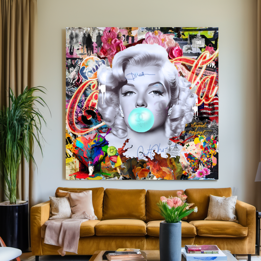Marilyn Monroe blowing Bubble Gum, Celebreti Portrait, Modern Pop Art Print on Canvas {{ shop_name }}Prints canvas print canvas wall art giclée prints graffiti art print graffiti canvas graffiti canvas art large canvas print large wall art Large Wall Art Decor Living Room Art merilyn monroe art print Merilyn Monroe painting modern abstract art modern art print pop art print print on canvas ready to hang canvas street art on canvas stretched canvas art wall art prints