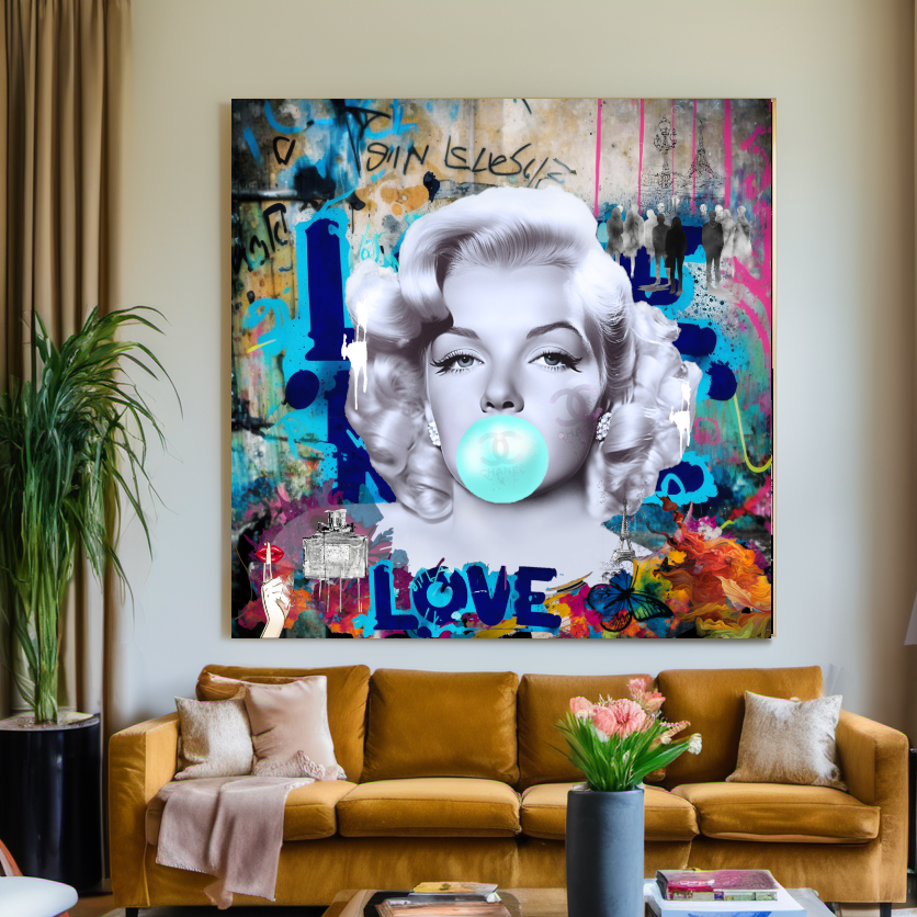 Graffiti Marilyn Monroe blowing Bubble Gum, Modern Pop Art Print on Canvas {{ shop_name }}Prints canvas print canvas wall art giclée prints graffiti art print graffiti canvas graffiti canvas art large canvas print large wall art Large Wall Art Decor Living Room Art merilyn monroe art print Merilyn Monroe painting modern abstract art modern art print pop art print print on canvas ready to hang canvas street art on canvas stretched canvas art wall art prints
