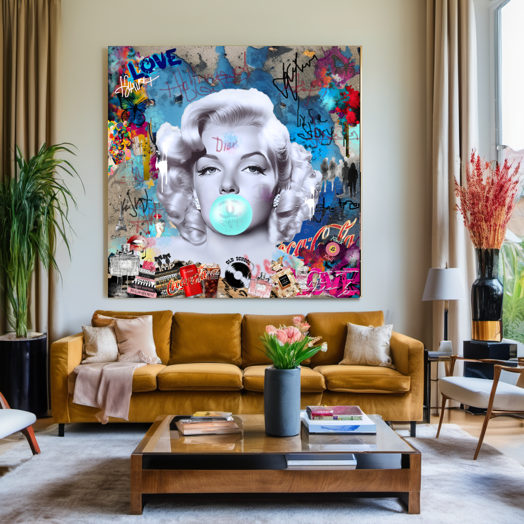 Graffiti Marilyn Monroe blowing Bubble Gum, Modern Pop Art Print on Canvas {{ shop_name }}Prints canvas print canvas wall art giclée prints graffiti art print graffiti canvas graffiti canvas art large canvas print large wall art Large Wall Art Decor Living Room Art merilyn monroe art print Merilyn Monroe painting modern abstract art modern art print pop art print print on canvas ready to hang canvas street art on canvas stretched canvas art wall art prints