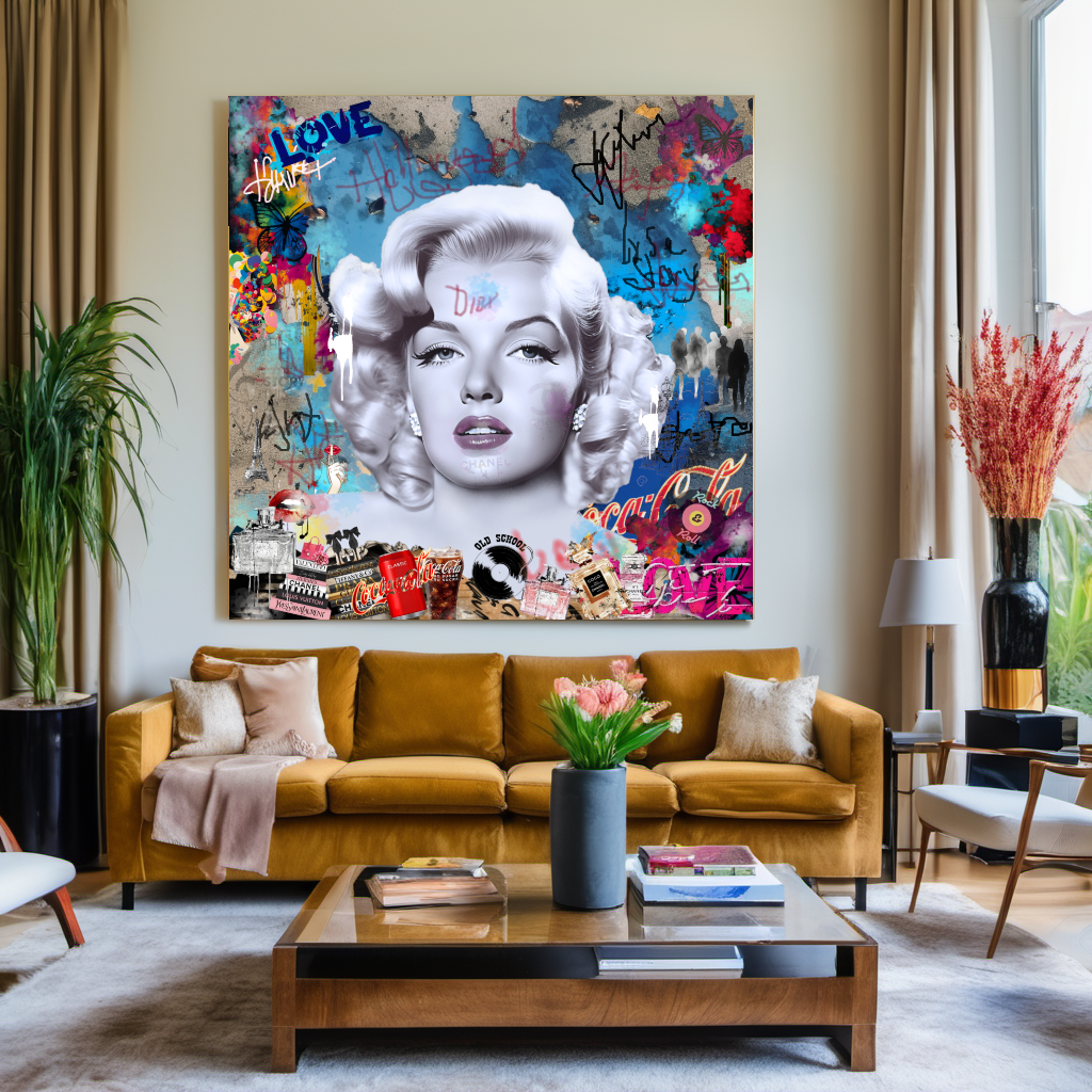 Graffiti Marilyn Monroe blowing Bubble Gum, Modern Pop Art Print on Canvas {{ shop_name }}Prints canvas print canvas wall art giclée prints graffiti art print graffiti canvas graffiti canvas art large canvas print large wall art Large Wall Art Decor Living Room Art merilyn monroe art print Merilyn Monroe painting modern abstract art modern art print pop art print print on canvas ready to hang canvas street art on canvas stretched canvas art wall art prints