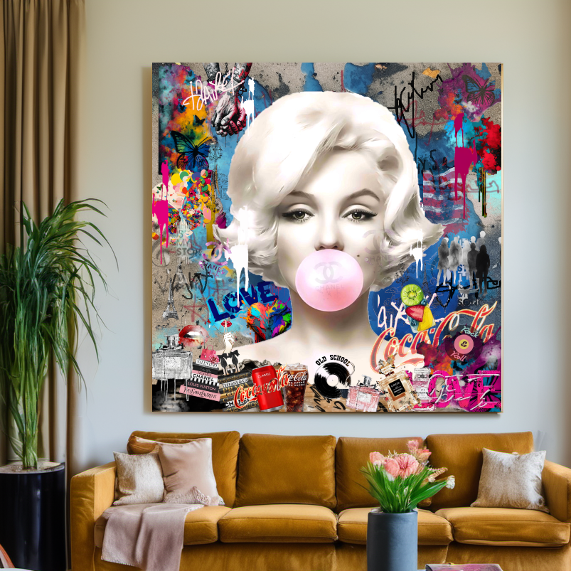Marilyn Monroe, Audrey Hpburn, Bubble Gum Art, Modern Pop Art Print on Canvas {{ shop_name }}Prints canvas print canvas wall art giclée prints graffiti art print graffiti canvas graffiti canvas art large canvas print large wall art Large Wall Art Decor Living Room Art merilyn monroe art print Merilyn Monroe painting modern abstract art modern art print pop art print print on canvas ready to hang canvas street art on canvas stretched canvas art wall art prints