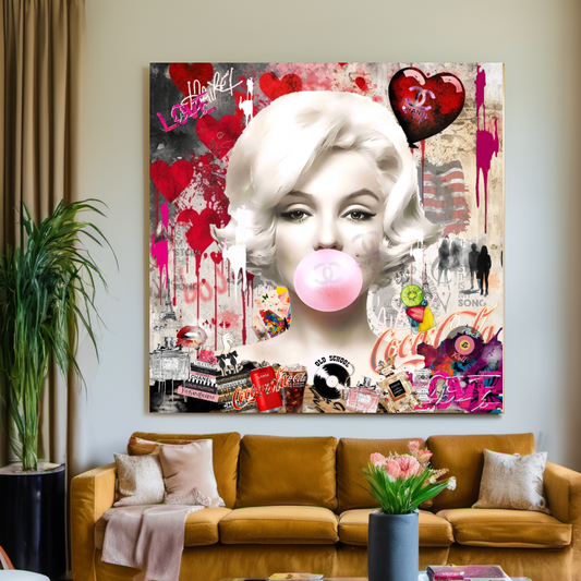 Marilyn Monroe blowing Bubble Gum, Celebreti Portrait, Modern Pop Art Print on Canvas {{ shop_name }}Prints canvas print canvas wall art giclée prints graffiti art print graffiti canvas graffiti canvas art large canvas print large wall art Large Wall Art Decor Living Room Art merilyn monroe art print Merilyn Monroe painting modern abstract art modern art print pop art print print on canvas ready to hang canvas street art on canvas stretched canvas art wall art prints