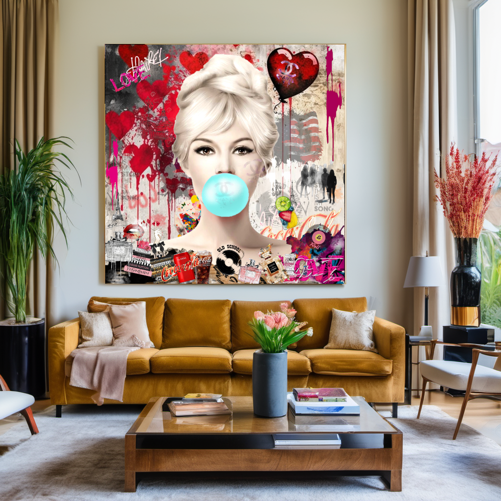 Marilyn Monroe, Audrey Hepburn, blowing Bubble Gum, Modern Pop Art Print on Canvas