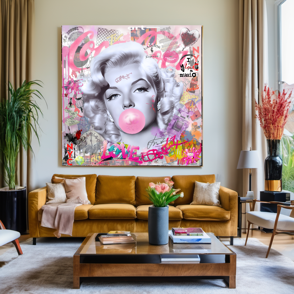 Marilyn Monroe blowing Bubble Gum, Celebreti Portrait, Modern Pop Art Print on Canvas {{ shop_name }}Prints canvas print canvas wall art giclée prints graffiti art print graffiti canvas graffiti canvas art large canvas print large wall art Large Wall Art Decor Living Room Art merilyn monroe art print Merilyn Monroe painting modern abstract art modern art print pop art print print on canvas ready to hang canvas street art on canvas stretched canvas art wall art prints