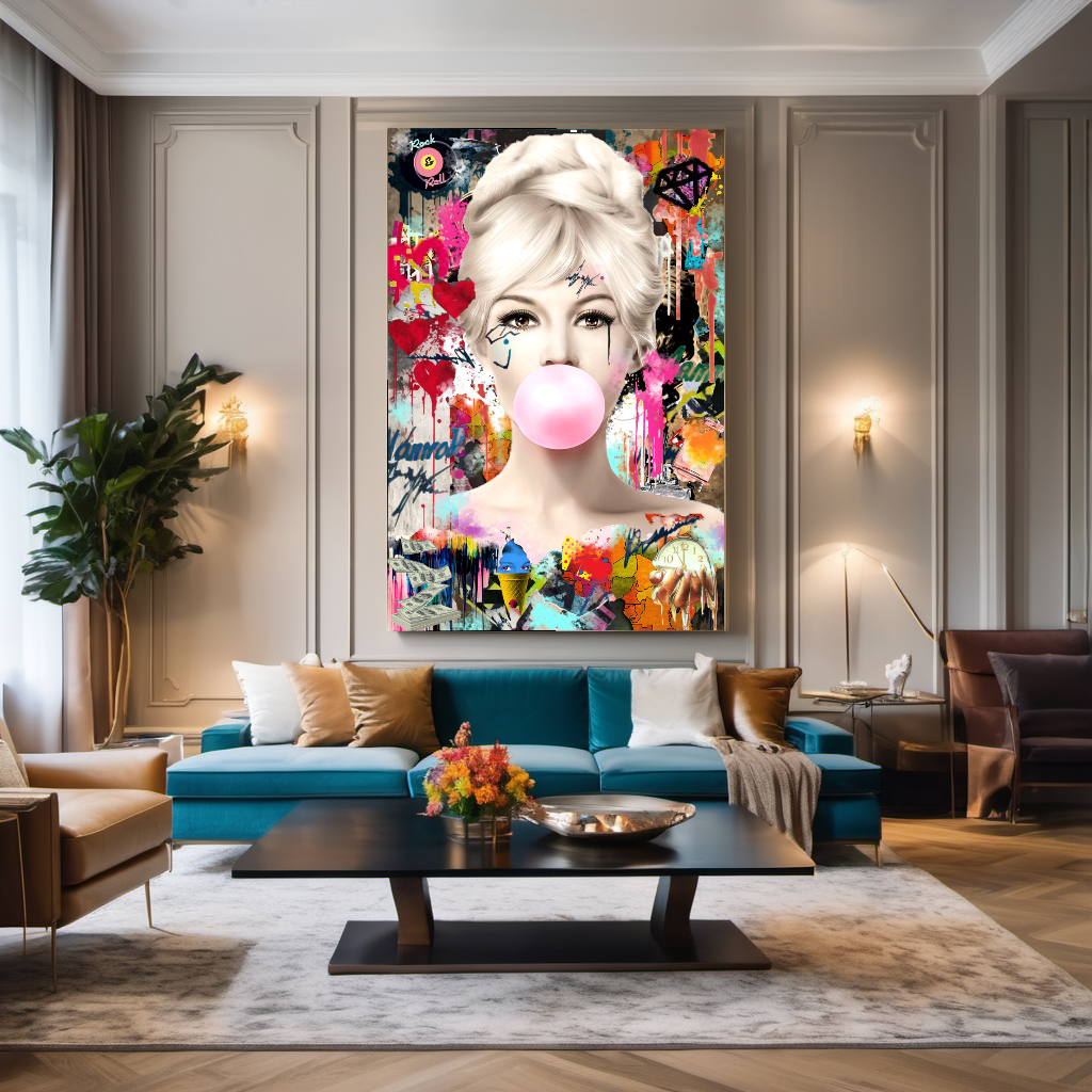 Audrey Hepburn, Marilyn Monroe and Brigitte Bardot, Bubble Gum Art, Pop Art Canvas Print